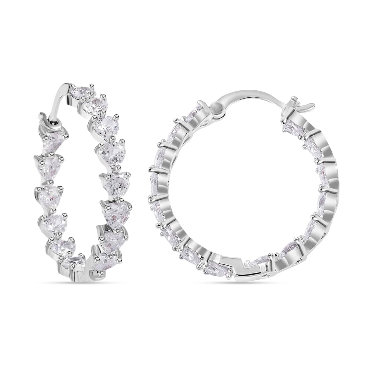 Simulated Diamond Inside Out Hoop Earrings in Silvertone image number 0