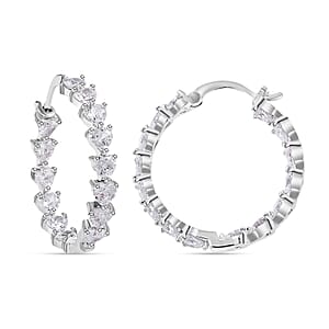 Simulated Diamond Inside Out Hoop Earrings in Silvertone