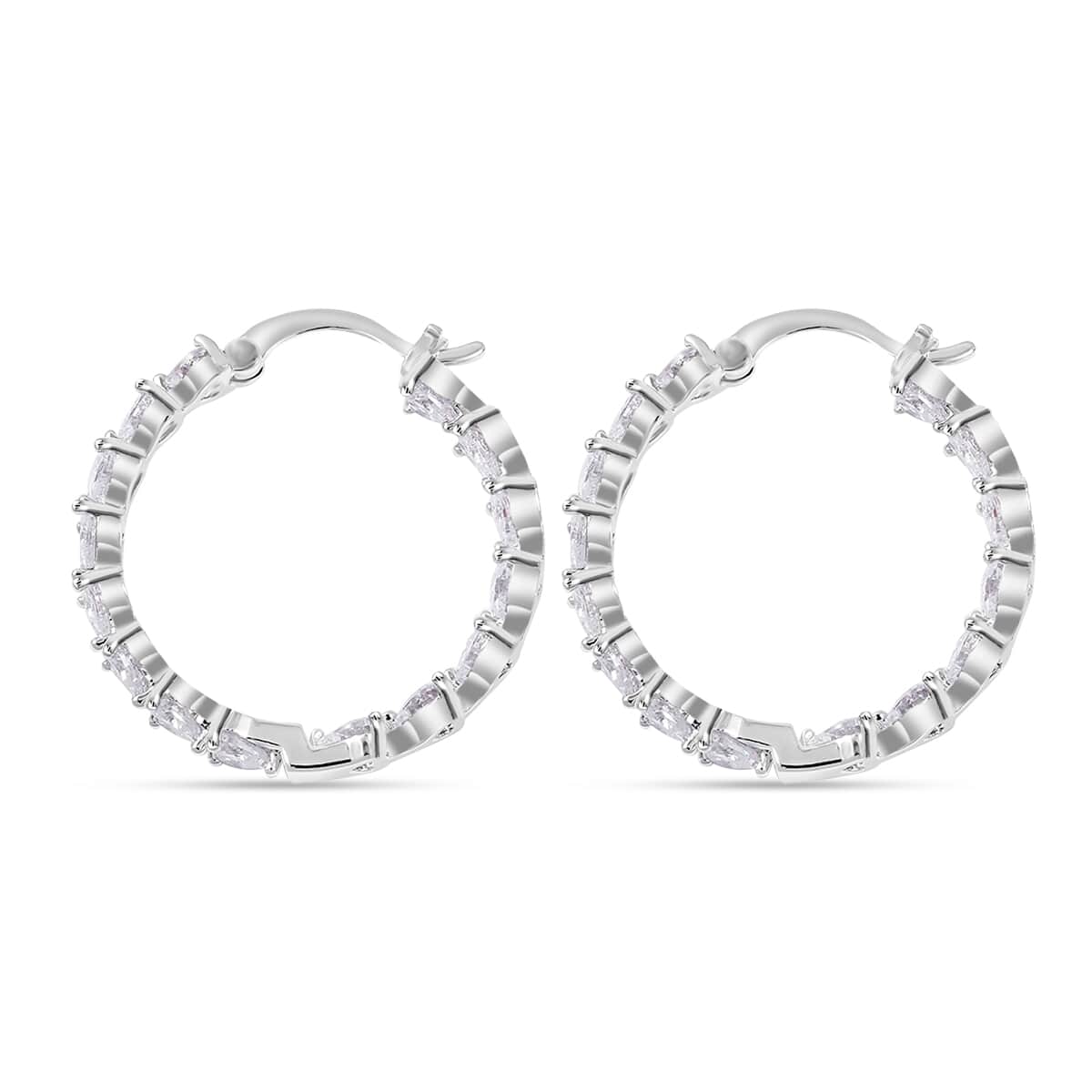 Simulated Diamond Inside Out Hoop Earrings in Silvertone image number 2