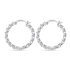 Simulated Diamond Inside Out Hoop Earrings in Silvertone