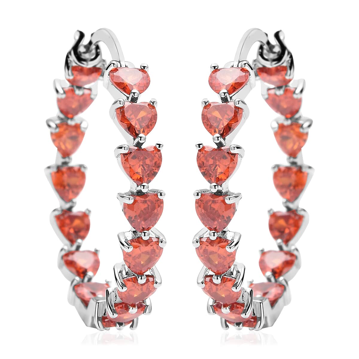 Simulated Orange Diamond Earrings in Silvertone, Inside Out Hoops, Simulated Diamond Jewelry For Women image number 0