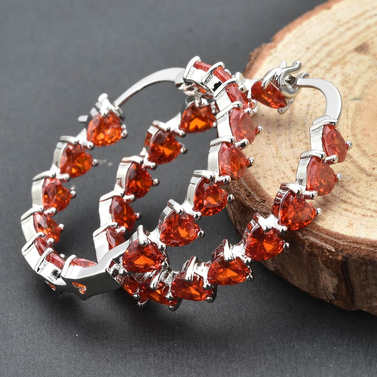 Simulated Orange Diamond Earrings in Silvertone, Inside Out Hoops, Simulated Diamond Jewelry For Women image number 1