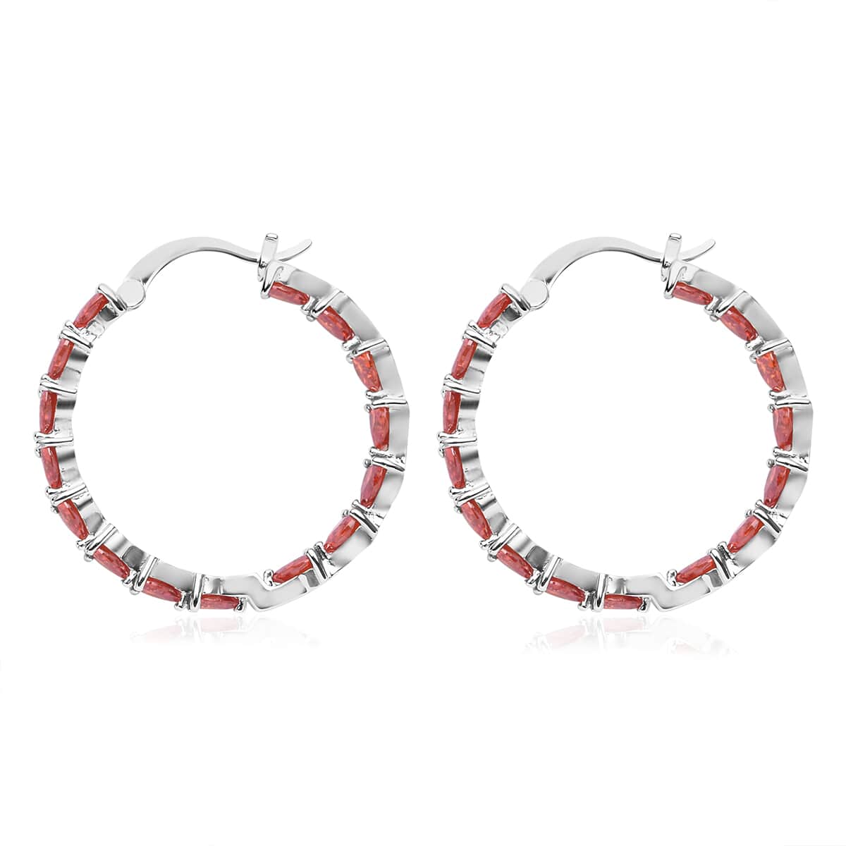 Simulated Orange Diamond Earrings in Silvertone, Inside Out Hoops, Simulated Diamond Jewelry For Women image number 3