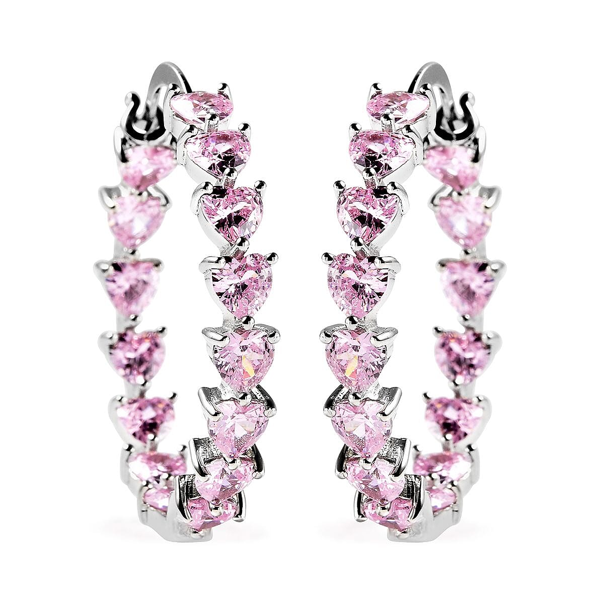 Simulated Pink Diamond Earrings in Silvertone, Inside Out Hoops, Simulated Diamond Jewelry For Women image number 0