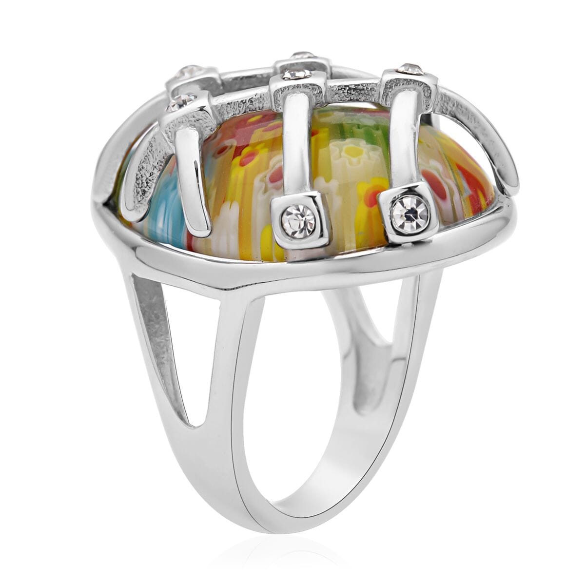 Multi Color Murano Style and Austrian Crystal Ring in Stainless Steel image number 3