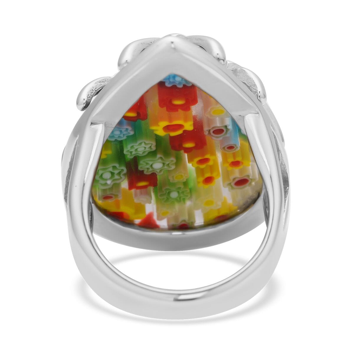 Multi Color Murano Style and Austrian Crystal Ring in Stainless Steel image number 4