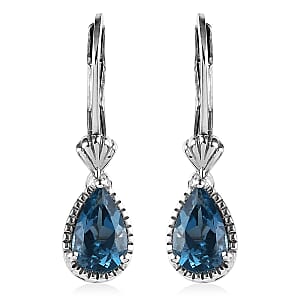 D'Joy London Blue Topaz 1.85 ctw Lever Back Drop Earrings in Platinum Over Sterling Silver