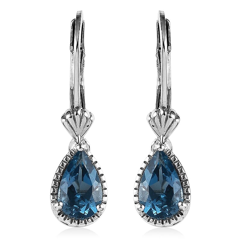 D'Joy London Blue Topaz 1.85 ctw Lever Back Drop Earrings in Platinum Over Sterling Silver