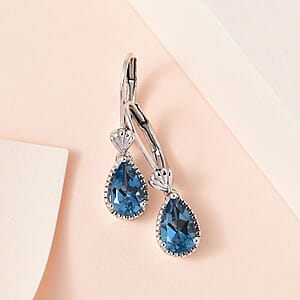 D'Joy London Blue Topaz 1.85 ctw Lever Back Drop Earrings in Platinum Over Sterling Silver