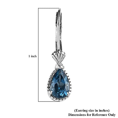 D'Joy London Blue Topaz 1.85 ctw Lever Back Drop Earrings in Platinum Over Sterling Silver