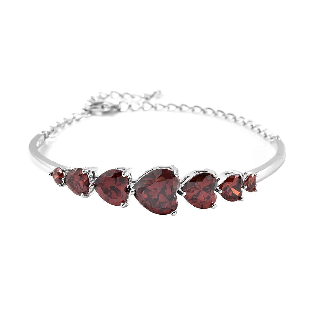 Simulated Red Diamond Bracelet in Silvertone, Diamond Heart Bracelet (6.5-8In) 11.10 ctw image number 0