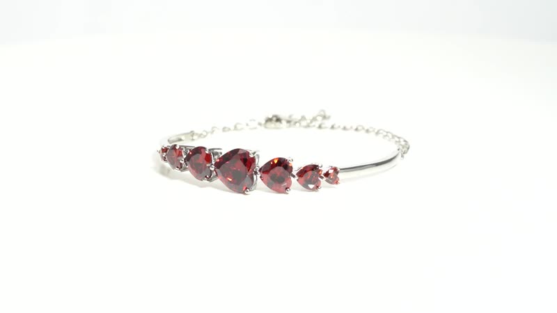 Simulated Garnet Heart Bracelet in Silvertone 6.5-8Inch