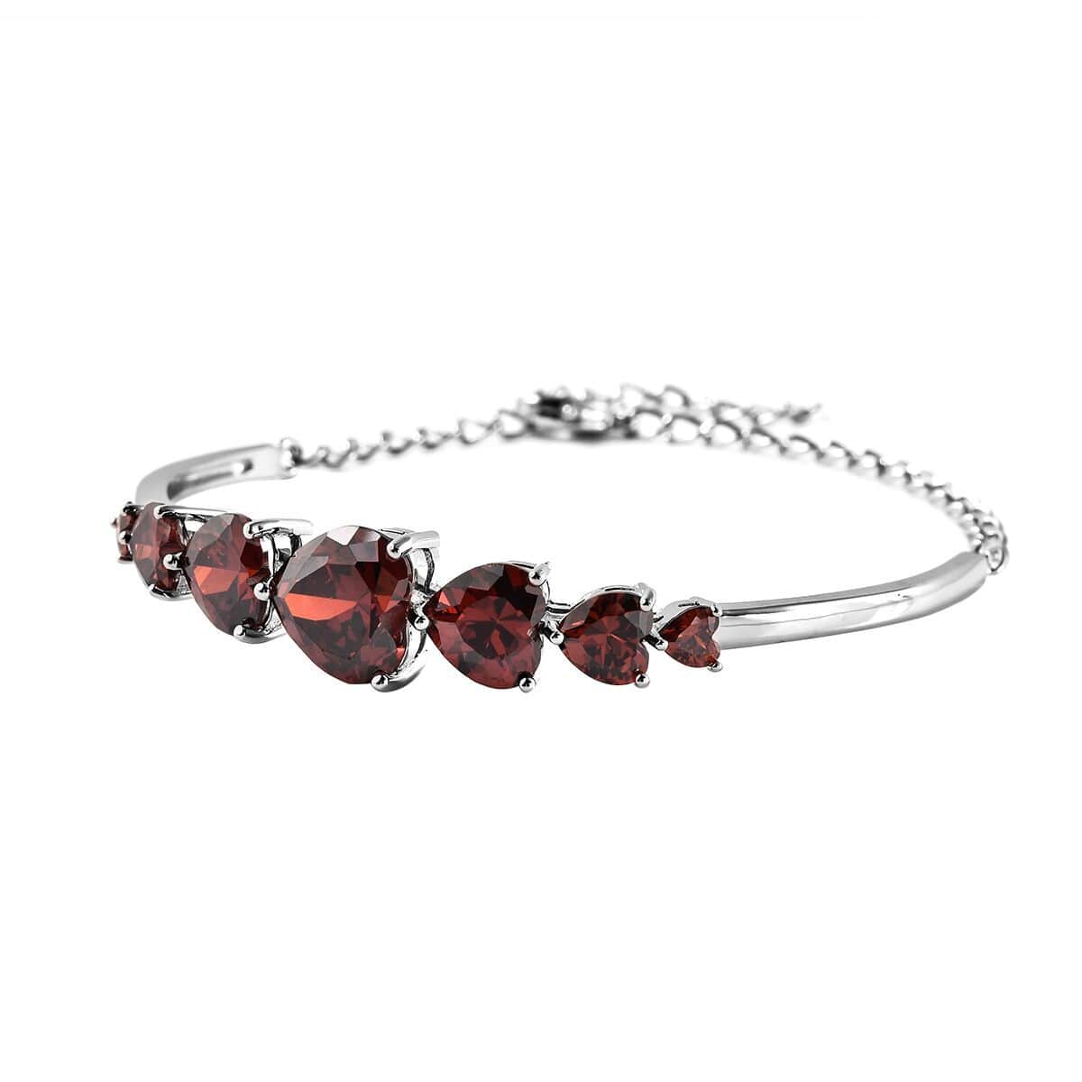 Simulated Red Diamond Bracelet in Silvertone, Diamond Heart Bracelet (6.5-8In) 11.10 ctw image number 2