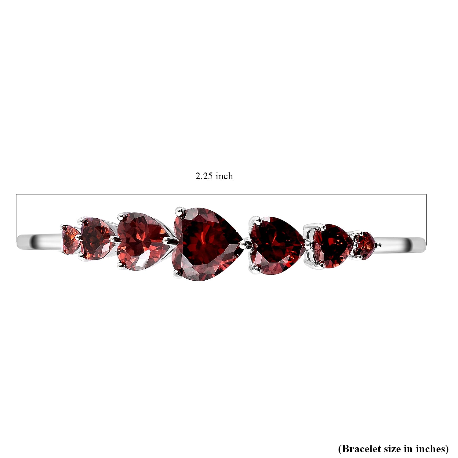 Simulated Red Diamond Bracelet in Silvertone, Diamond Heart Bracelet (6.5-8In)