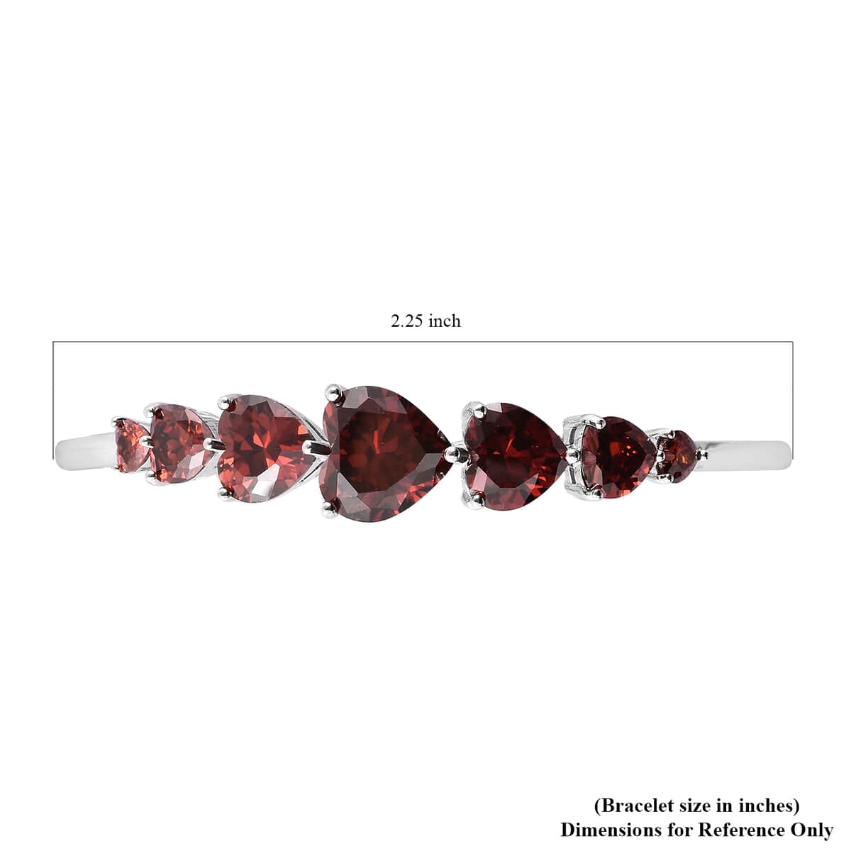 Simulated Red Diamond Bracelet in Silvertone, Diamond Heart Bracelet (6.5-8In) 11.10 ctw image number 5