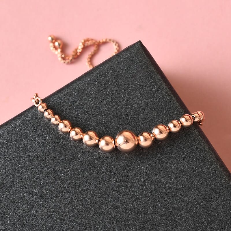 Artisan Crafted Beaded Bolo Bracelet in 14K Rose Gold Over Sterling Silver 4.25 Grams