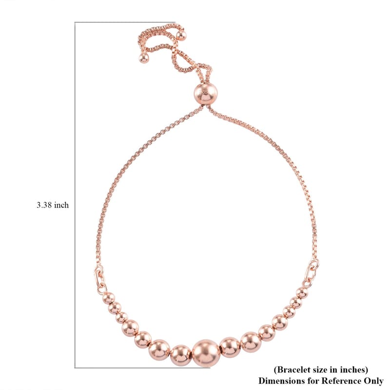 Artisan Crafted Beaded Bolo Bracelet in 14K Rose Gold Over Sterling Silver 4.25 Grams