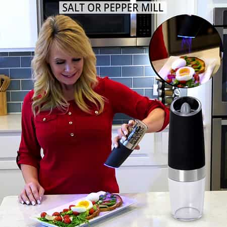 Electric Gravity Salt and Pepper Grinder – 6 AAA Batteries Powered