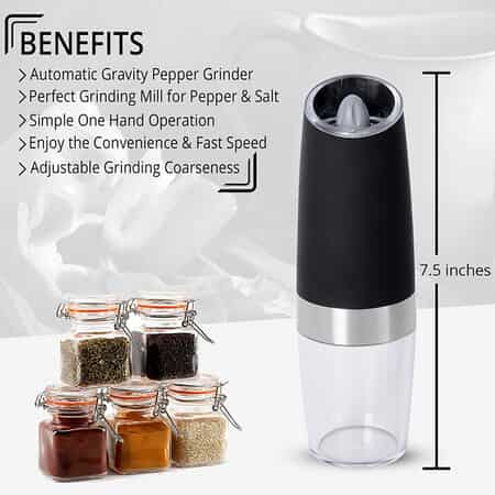 Electric Gravity Pepper Grinder or Salt Grinder Mill, Automatic Pepper  Mill, Battery Operated with White LED Light, One Handed Operation,  Adjustable Coarseness,… in 2023