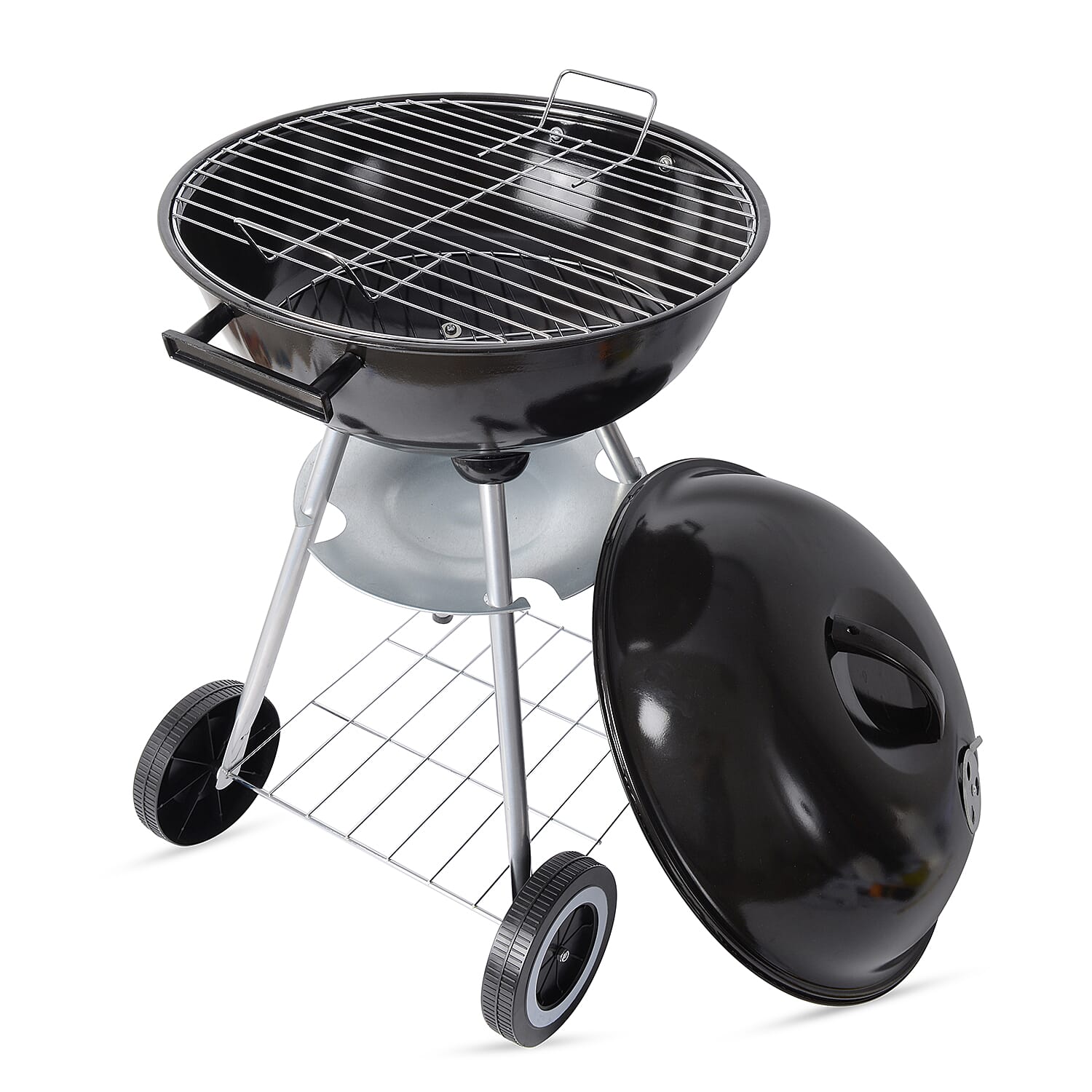 Black Charcoal BBQ Grill with Bottom Storage Shelf