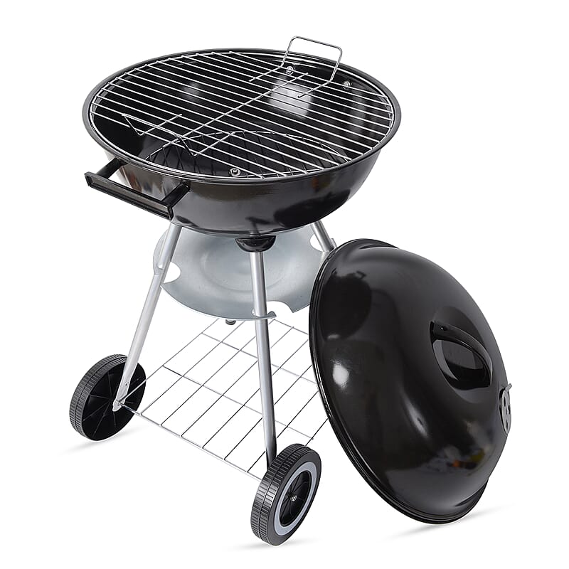 Black Charcoal BBQ Grill with Bottom Storage Shelf