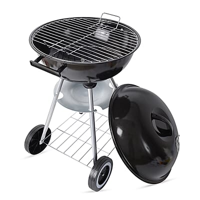 Black Charcoal BBQ Grill with Bottom Storage Shelf