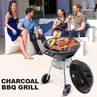 Black Charcoal BBQ Grill with Bottom Storage Shelf