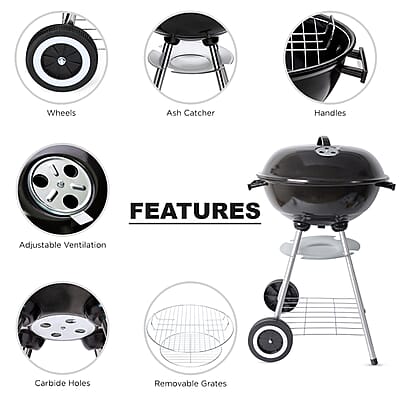 Black Charcoal BBQ Grill with Bottom Storage Shelf