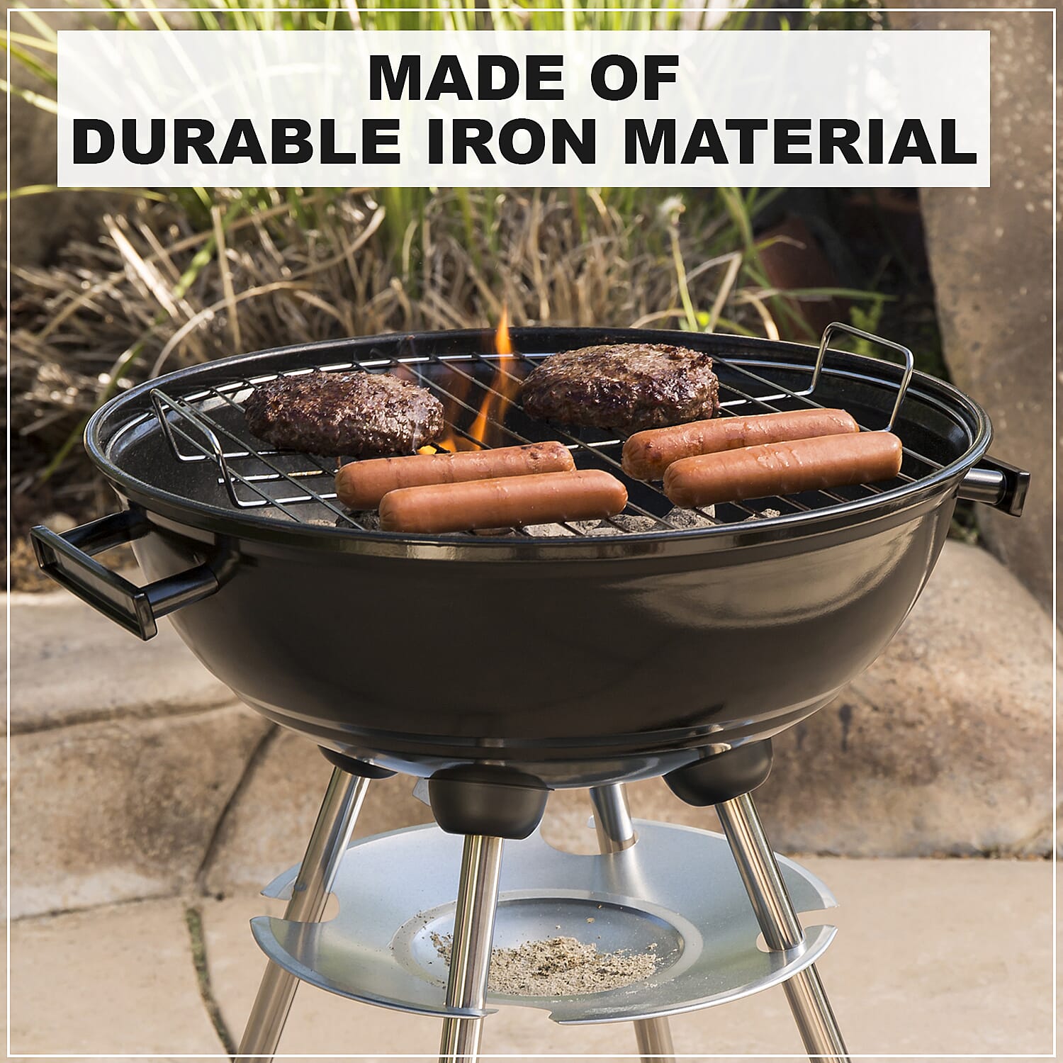 Black Charcoal BBQ Grill with Bottom Storage Shelf