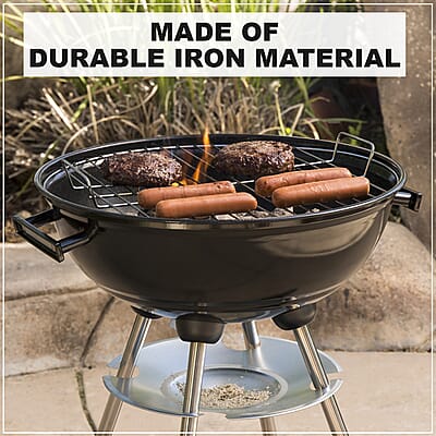 Black Charcoal BBQ Grill with Bottom Storage Shelf