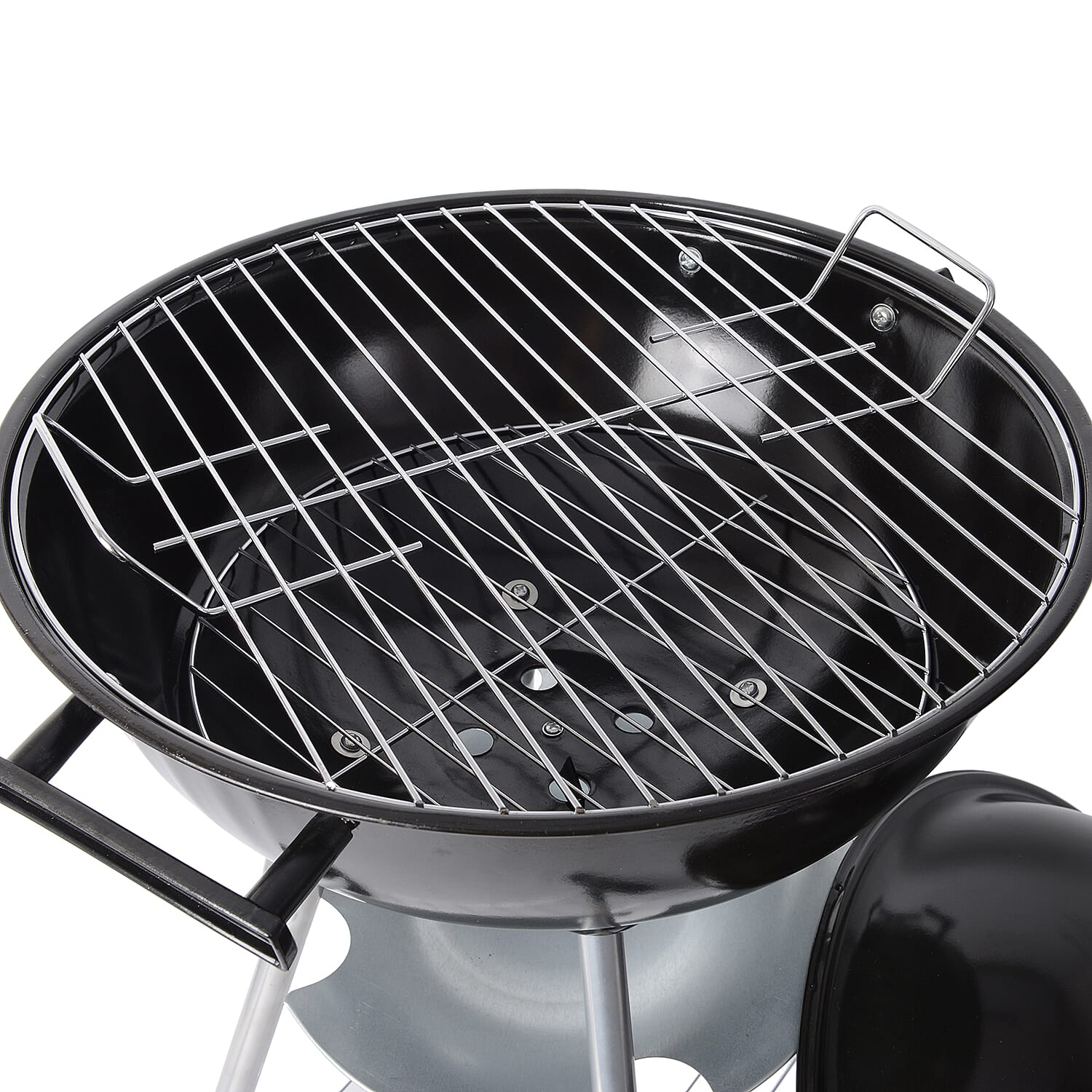 Black Charcoal BBQ Grill with Bottom Storage Shelf