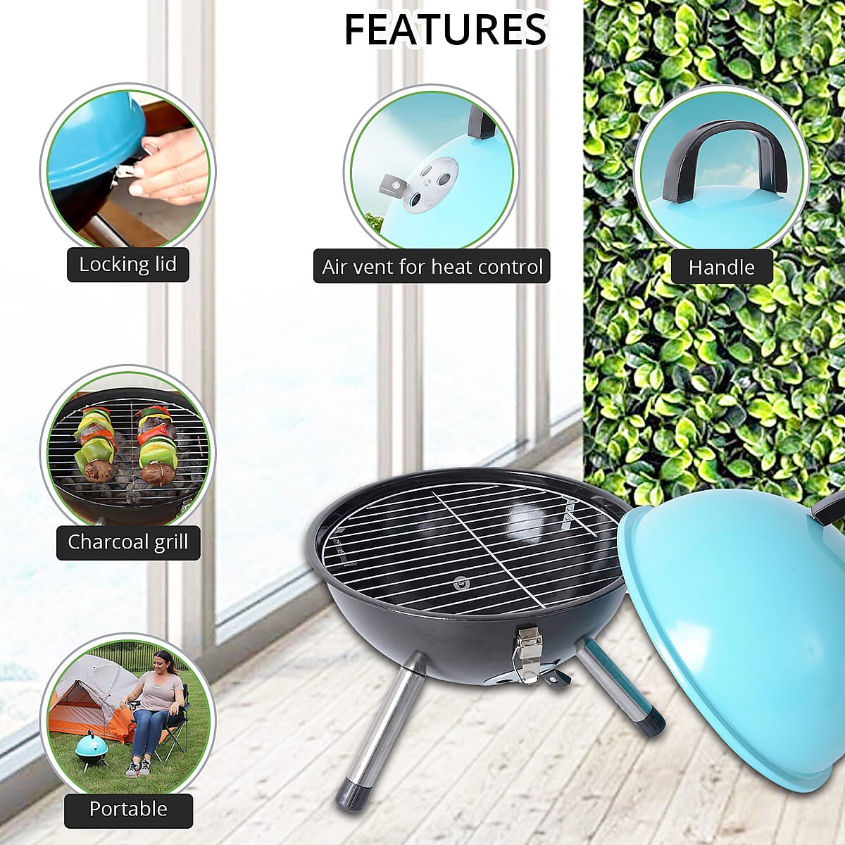 Blue Mini Portable Charcoal Grill image number 2