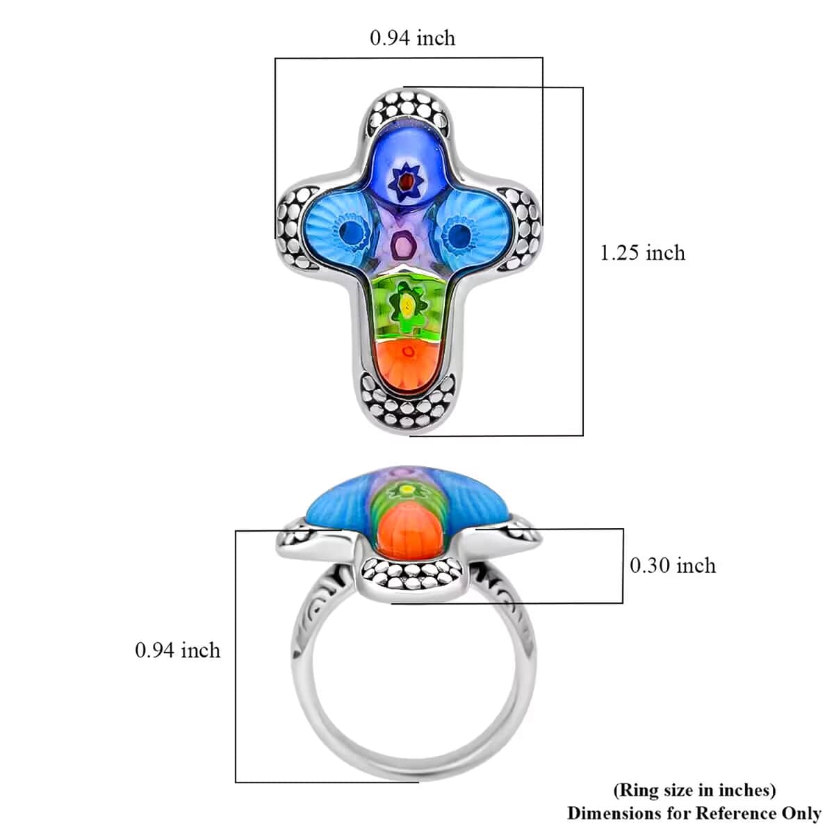 Multi Color Murano Style Cross Ring in Black Oxidized Stainless Steel (Size 6.0) image number 6