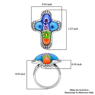 Multi Color Murano Style Cross Ring in Black Oxidized Stainless Steel (Size 6.0)