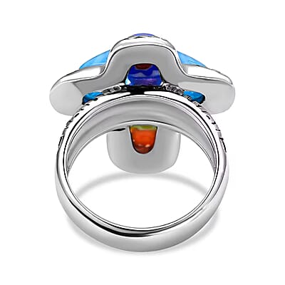 Multi Color Murano Style Cross Ring in Black Oxidized Stainless Steel (Size 6.0)