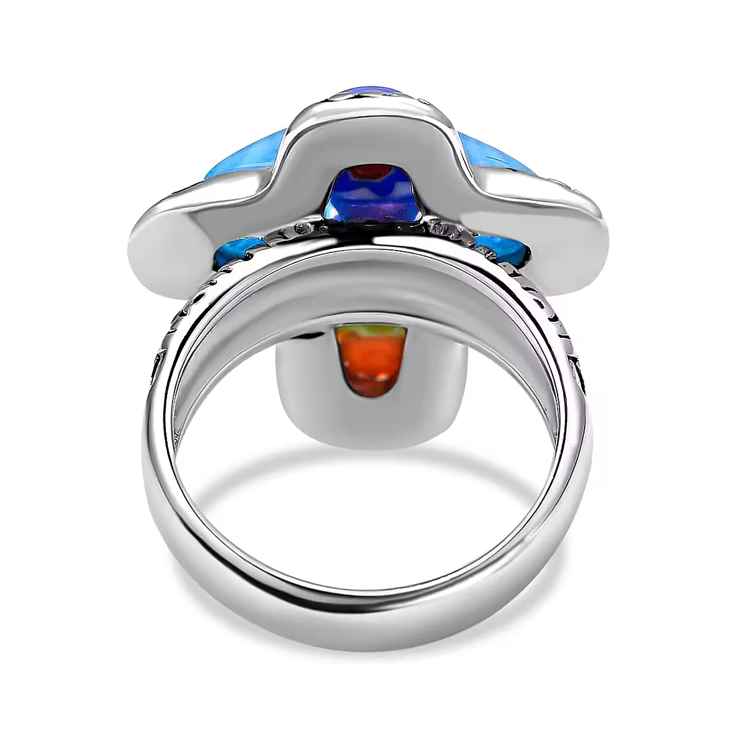 Buy Multi Color Murano Style Cross Ring in Black Oxidized