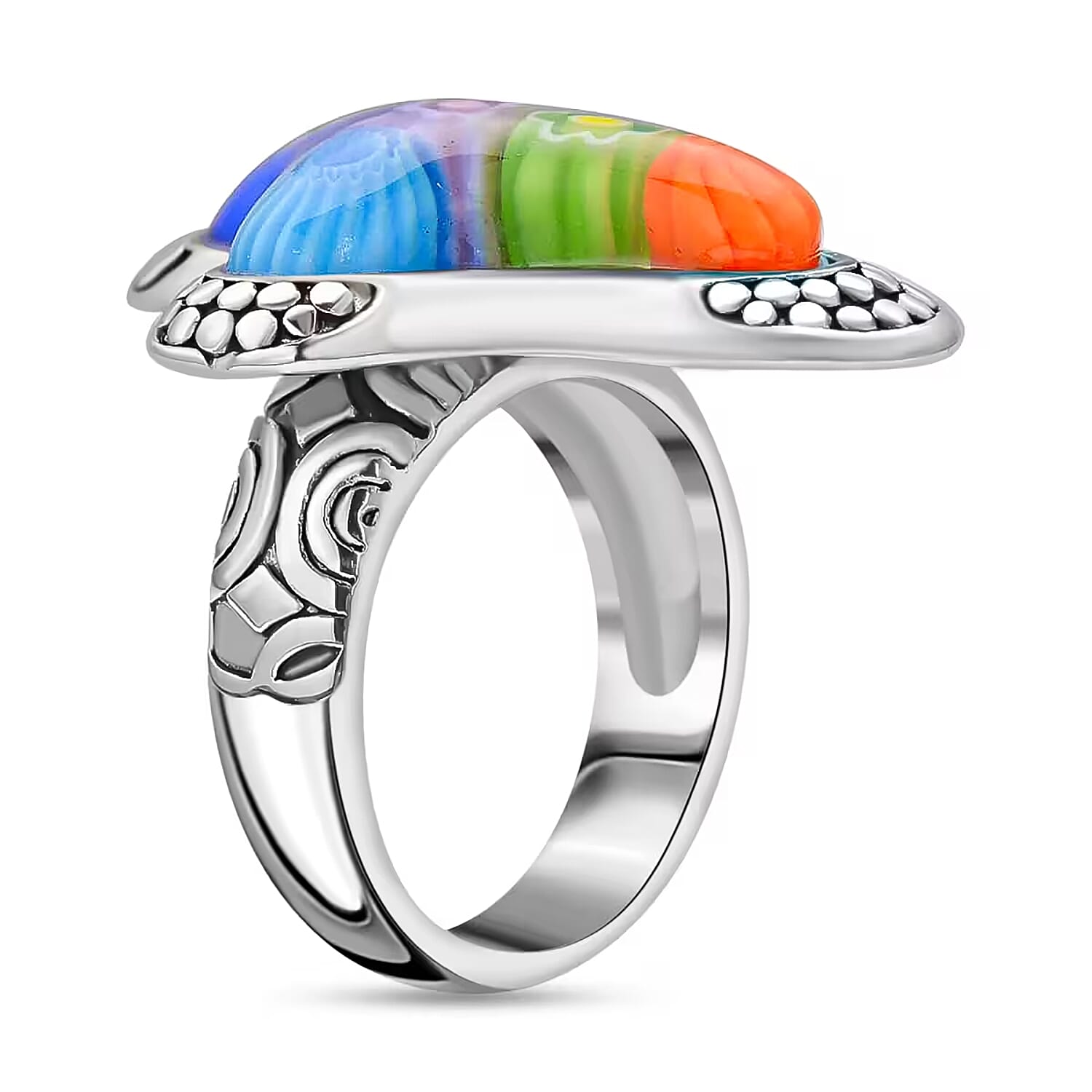 Buy Multi Color Murano Style Cross Ring in Black Oxidized