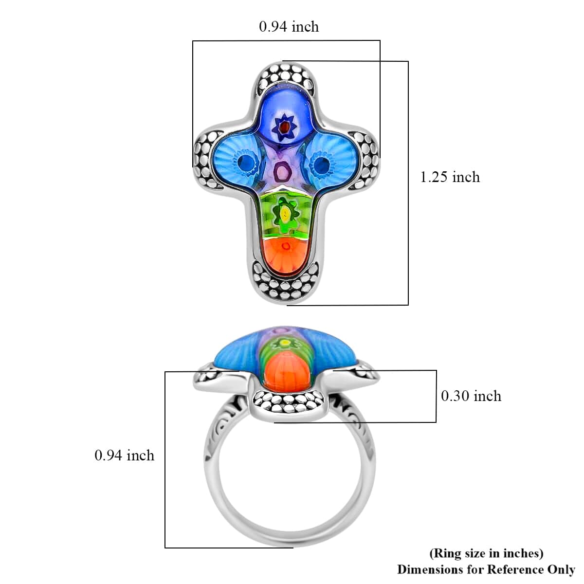 Multi Color Murano Style Cross Ring in Black Oxidized Stainless Steel (Size 8.0) image number 5