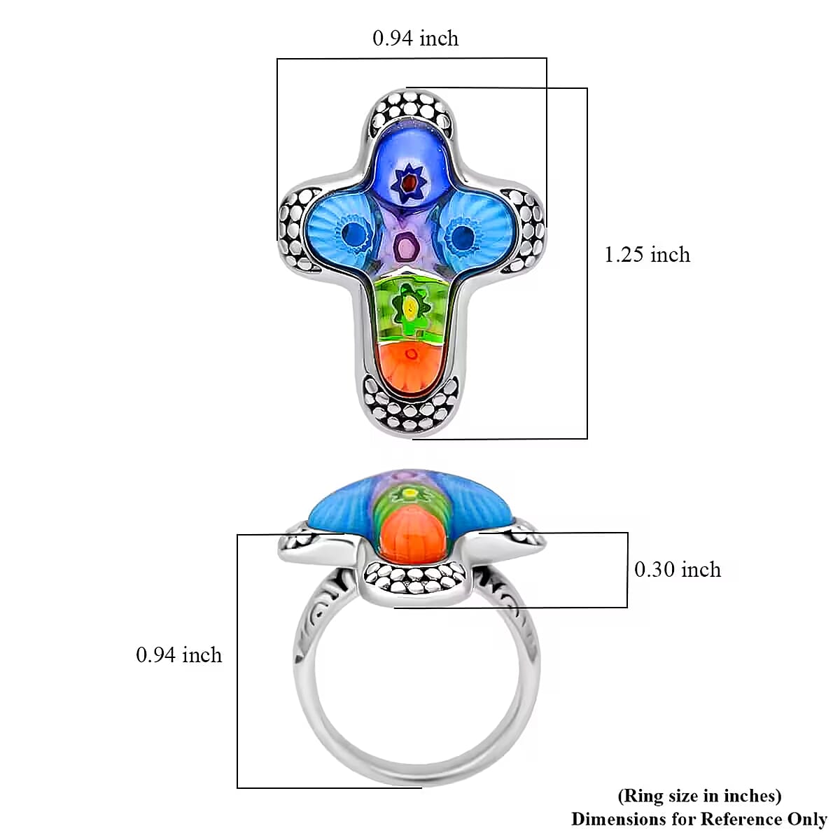 Multi Color Murano Style Cross Ring in Black Oxidized Stainless Steel (Size 8.0) image number 6