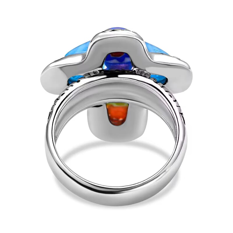 Multi Color Murano Style Cross Ring in Black Oxidized Stainless Steel (Size 8.0)