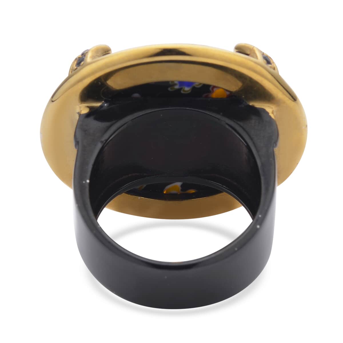 Black Murano Style and Black Austrian Crystal Ring in ION Plated Yellow Gold and Black Stainless Steel image number 4