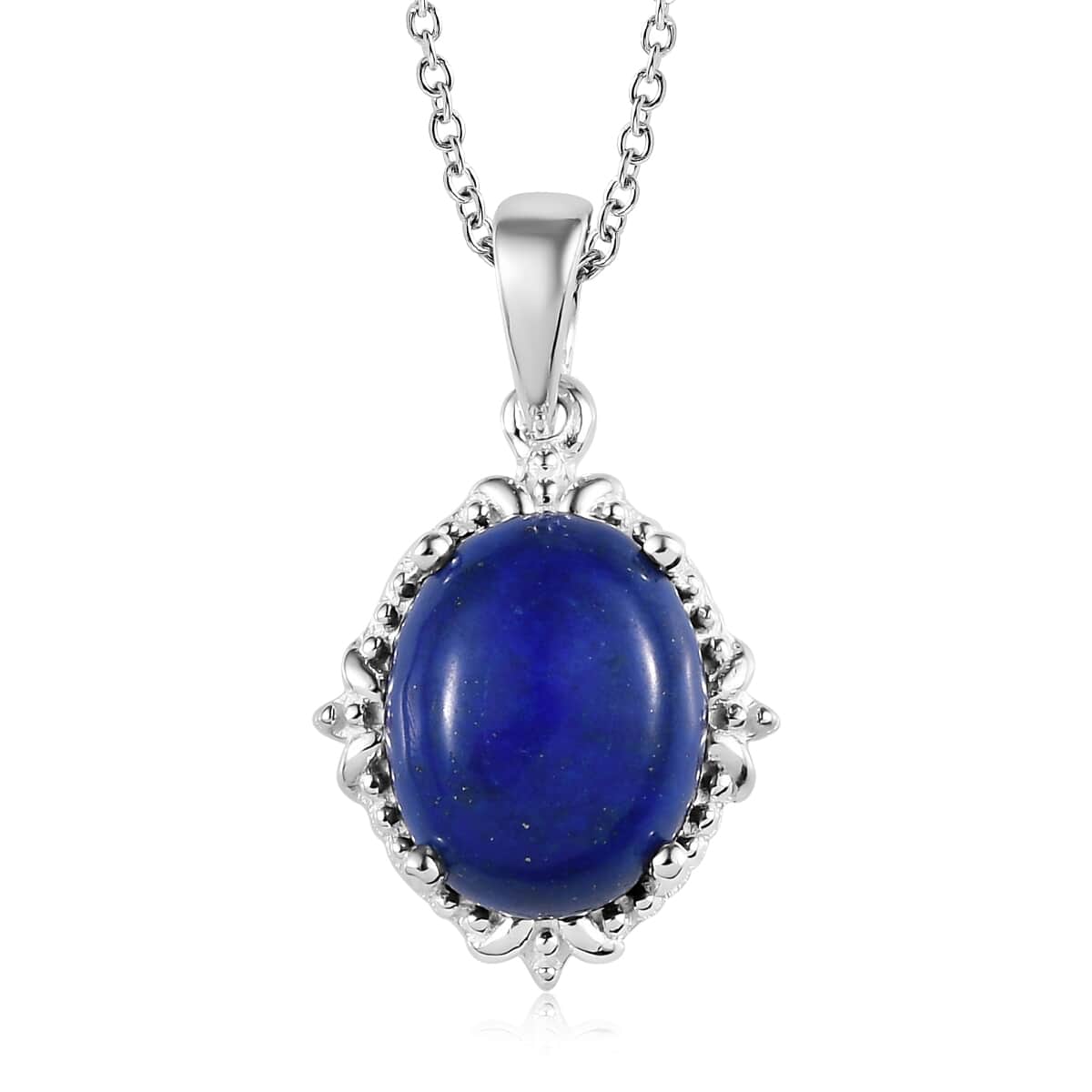 Lapis Lazuli Solitaire Pendant in Sterling Silver with Stainless Steel Necklace 20 Inches 3.40 ctw image number 0