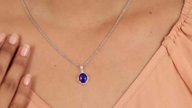 Lapis Lazuli Magnetic Clasp Pendant Necklace 20 Inches in Sterling Silver & Stainless Steel 3.66 ctw