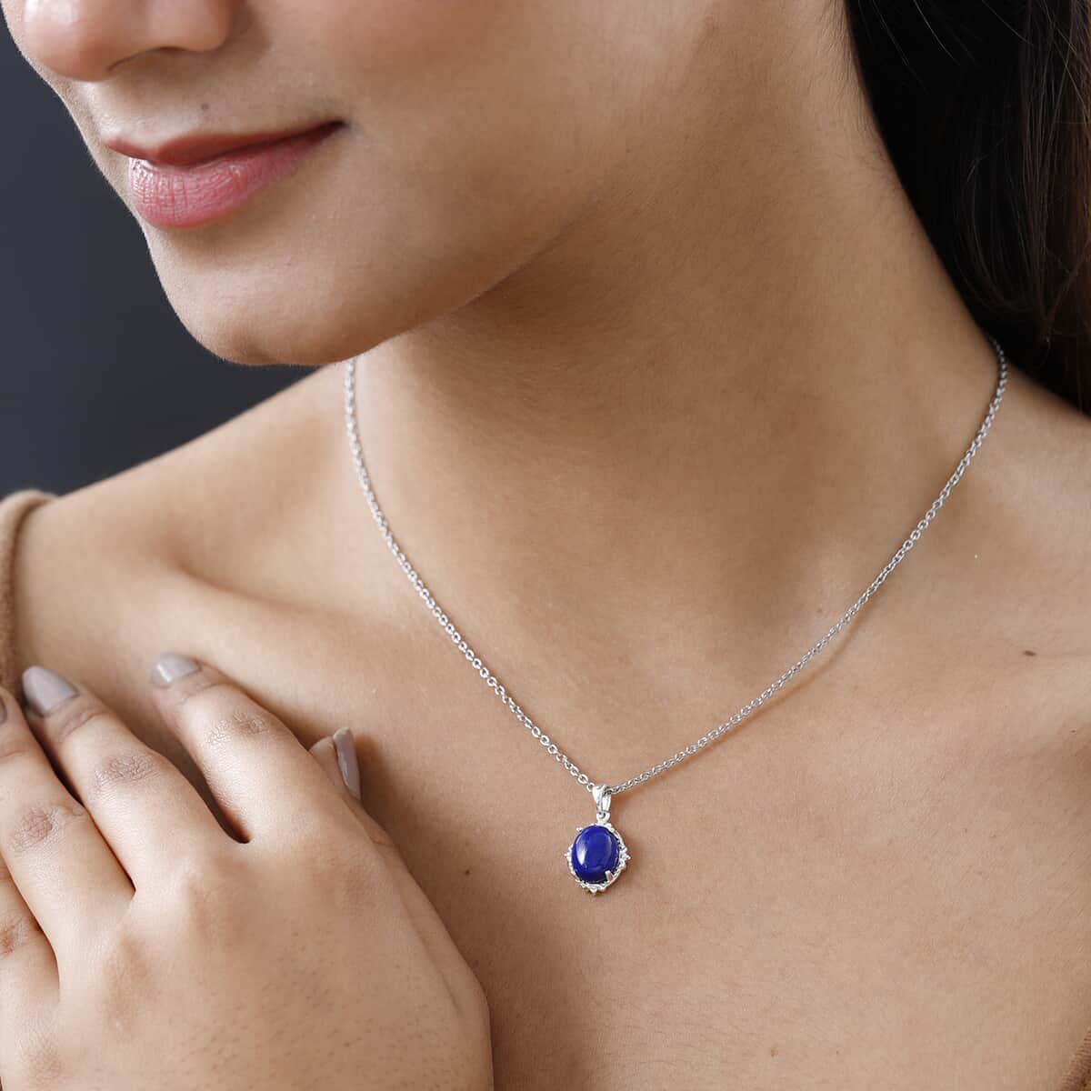 Lapis Lazuli Solitaire Pendant in Sterling Silver with Stainless Steel Necklace 20 Inches 3.40 ctw image number 1