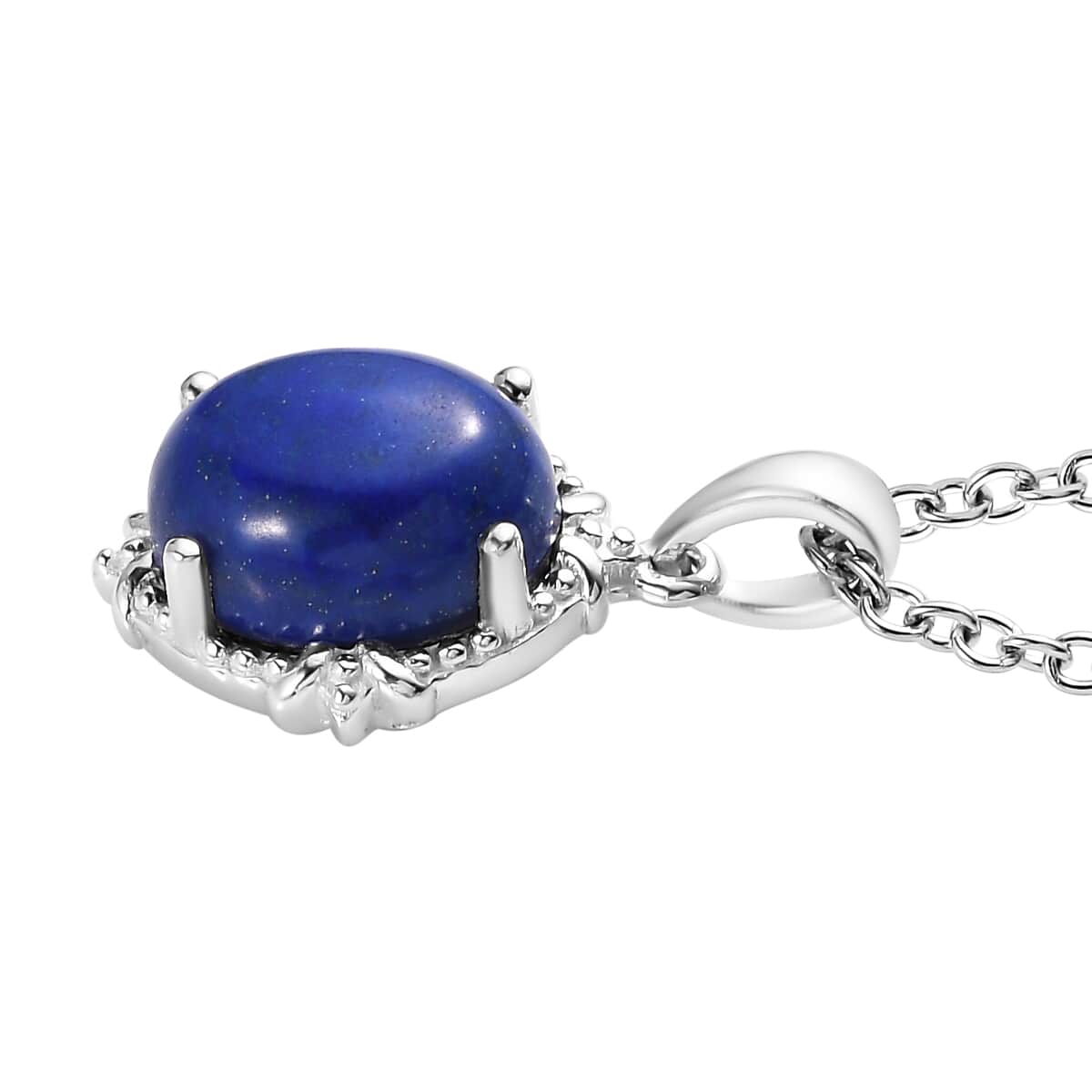 Lapis Lazuli Solitaire Pendant in Sterling Silver with Stainless Steel Necklace 20 Inches 3.40 ctw image number 5
