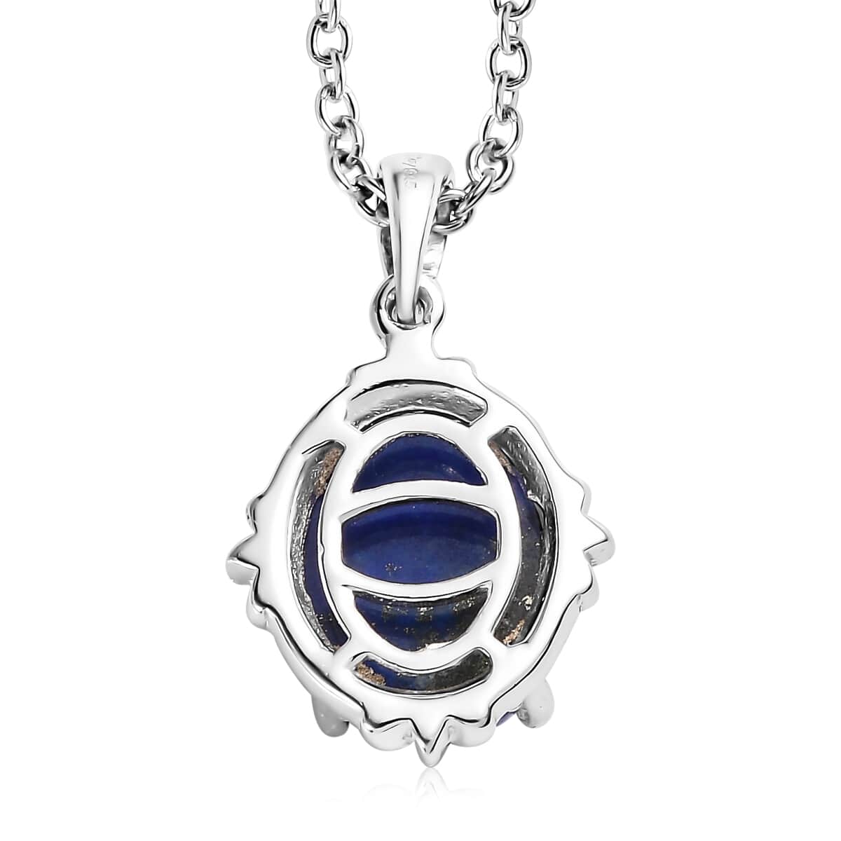 Lapis Lazuli Solitaire Pendant in Sterling Silver with Stainless Steel Necklace 20 Inches 3.40 ctw image number 6