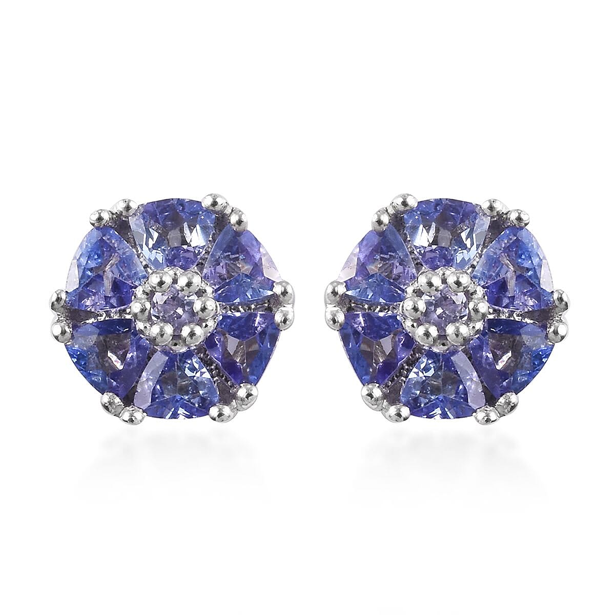 Tanzanite Flower Stud Earrings in Platinum Over Sterling Silver 1.20 ctw