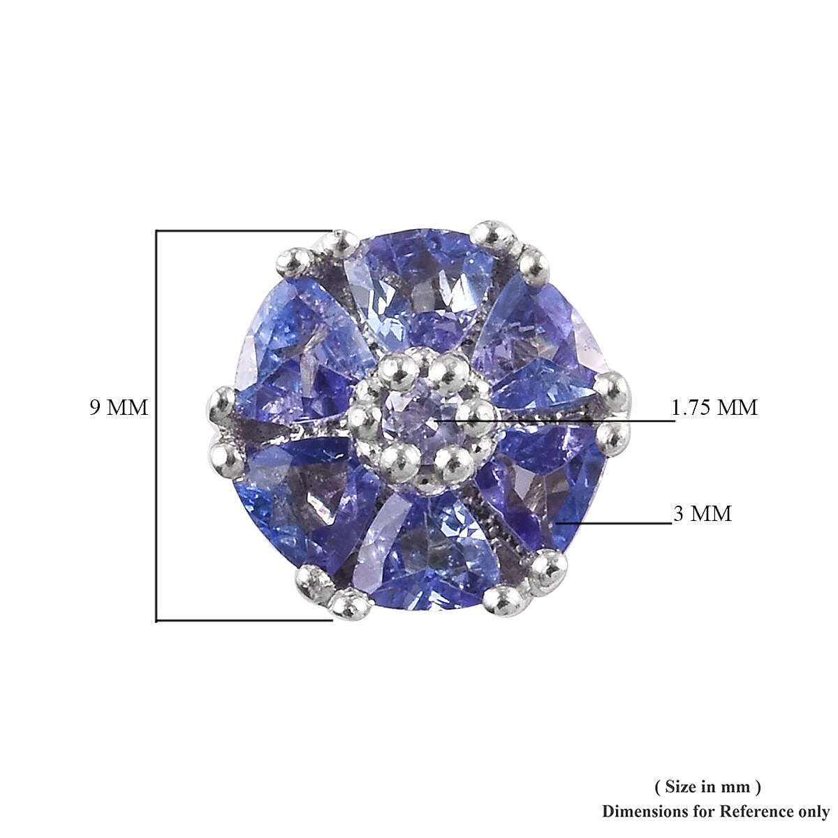 Tanzanite Flower Stud Earrings in Platinum Over Sterling Silver 1.20 ctw