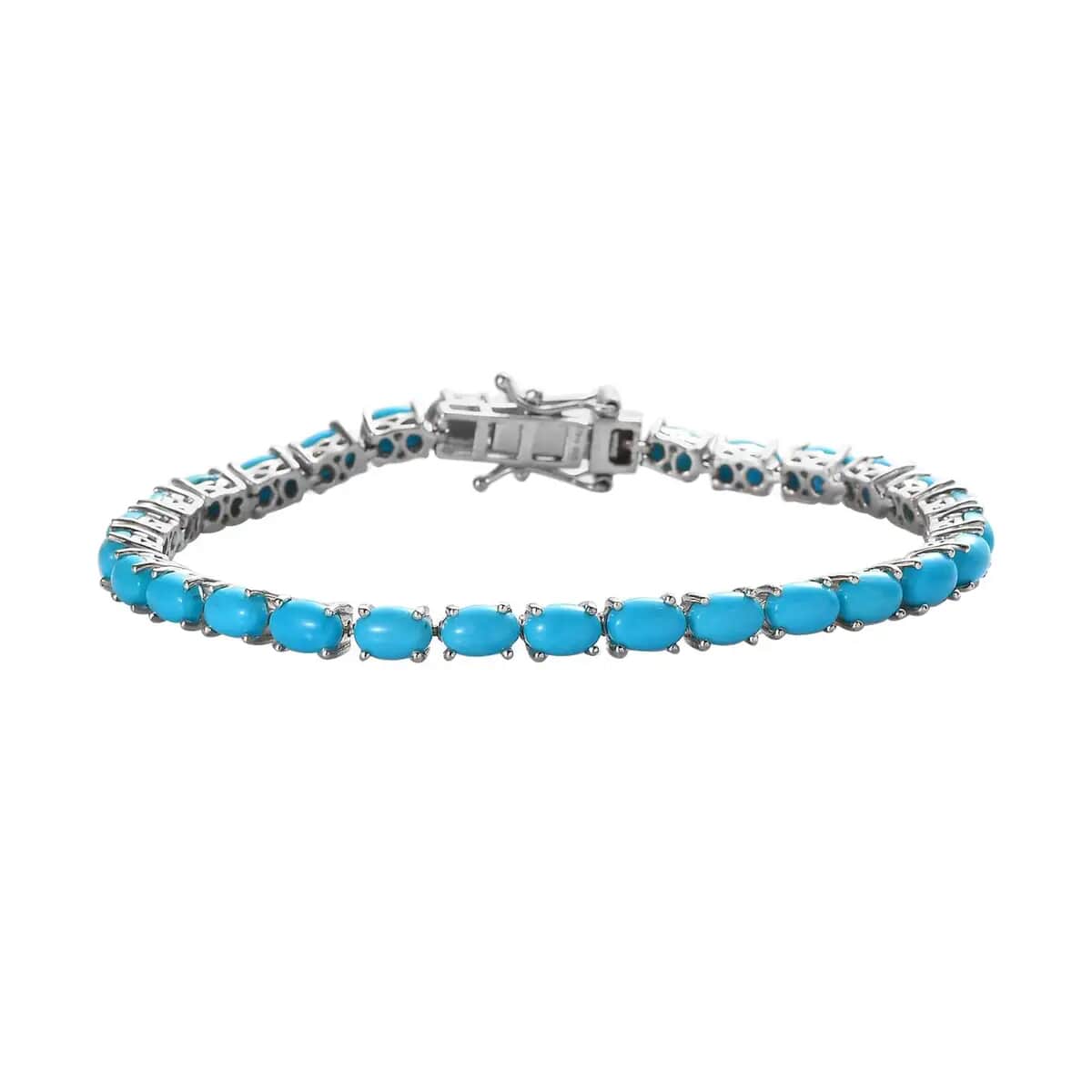 Sleeping Beauty Turquoise Bracelet in Platinum Over Sterling Silver, Tennis Bracelet, Silver Tennis (7.25 In) 13.50 ctw image number 0