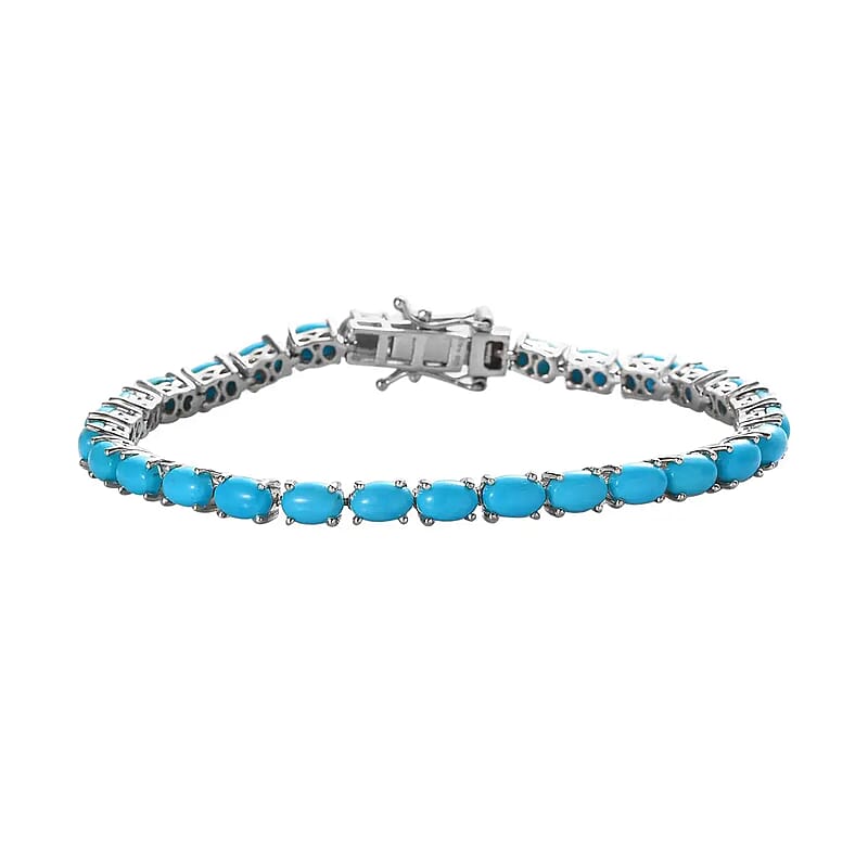 D'Joy Sleeping Beauty Turquoise 13.50 ctw Bracelet in Platinum Over Sterling Silver, Tennis Bracelet, Silver Tennis (7.25 In)